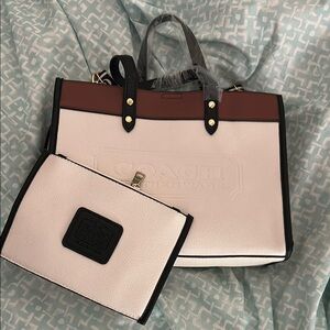 Coach Cream and Brown Tote Set with Sophisticated Design